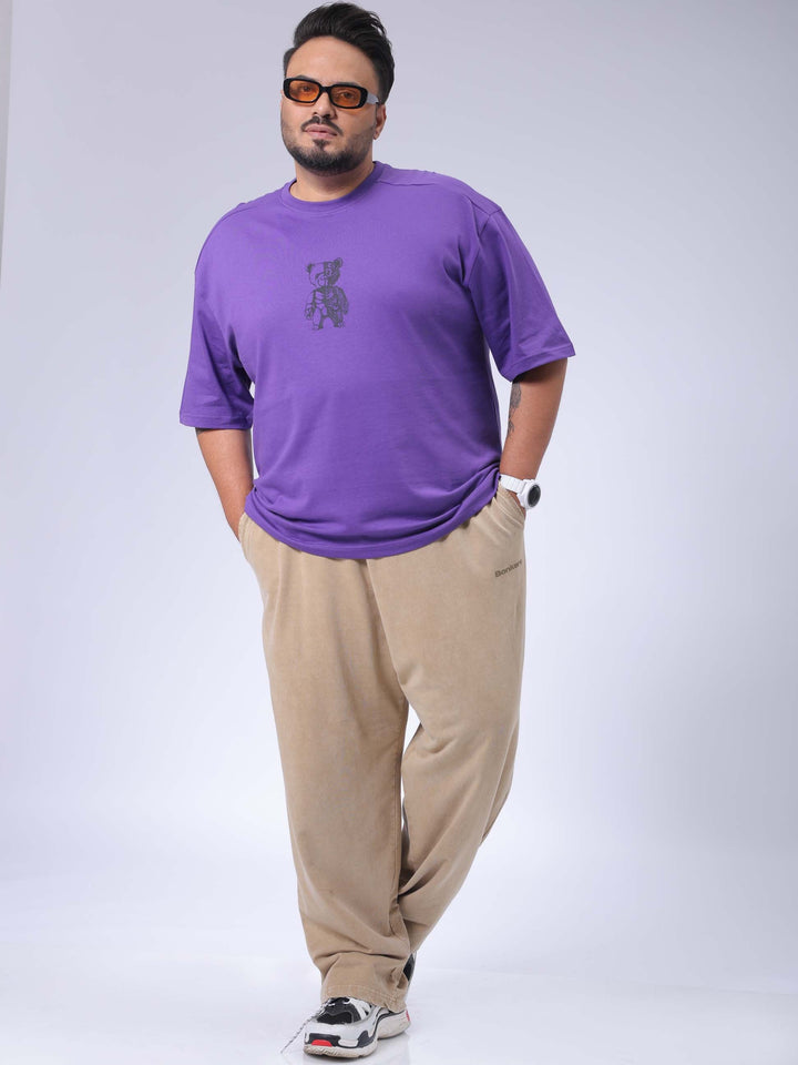 Men's Plus Size Purple Relaxed Fit Printed T-Shirt