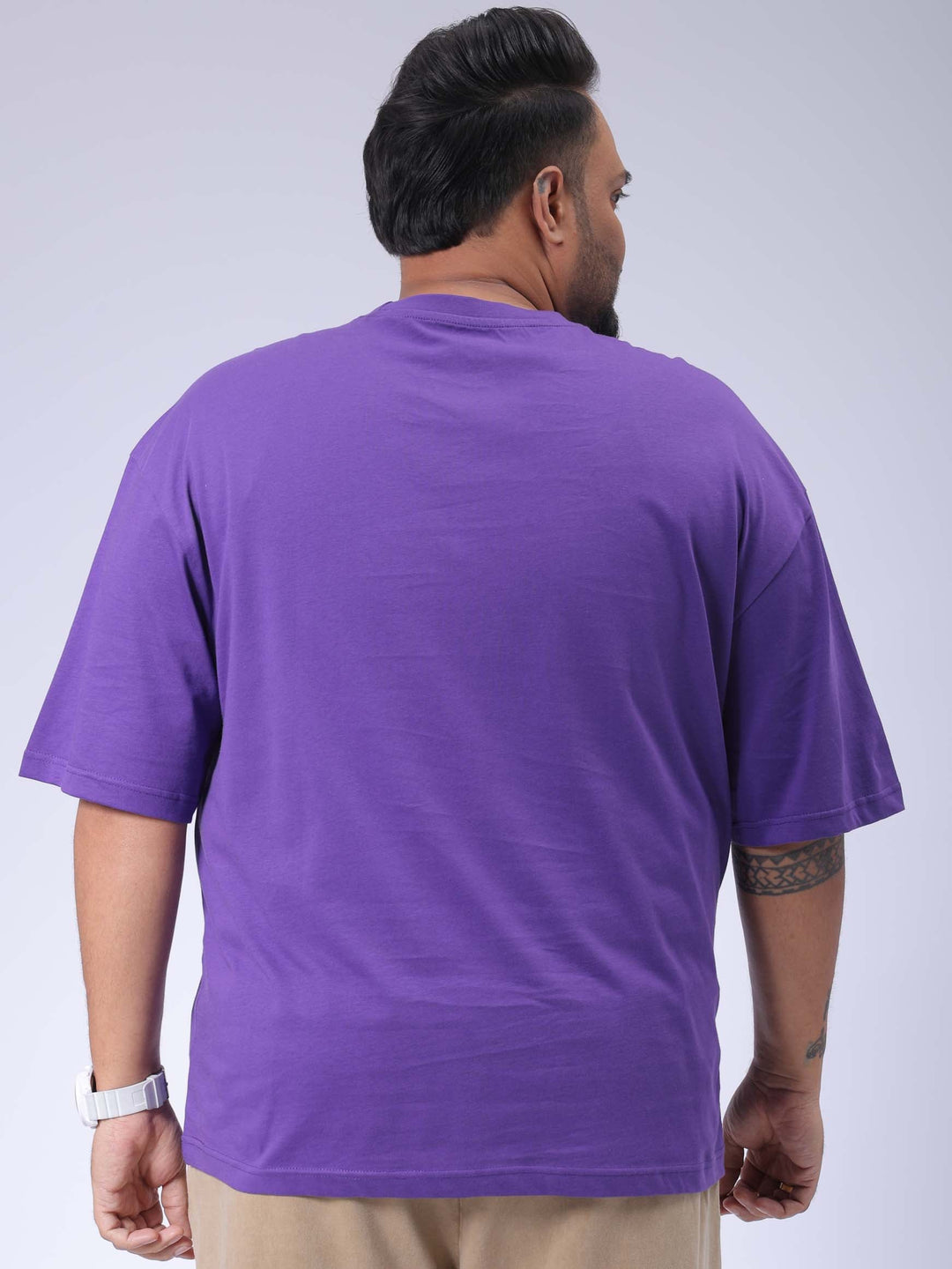 Men's Plus Size Purple Relaxed Fit Printed T-Shirt