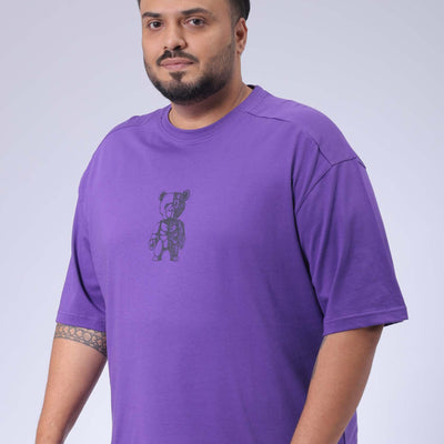 Men's Plus Size Purple Relaxed Fit Printed T-Shirt
