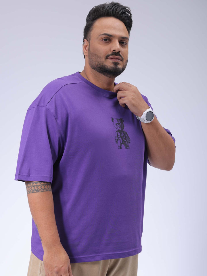 Men's Plus Size Purple Relaxed Fit Printed T-Shirt