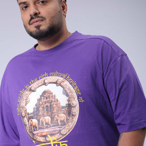 Men's Plus Size Purple Relaxed Fit Placement Printed T-Shirt