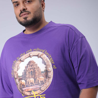 Men's Plus Size Purple Relaxed Fit Placement Printed T-Shirt