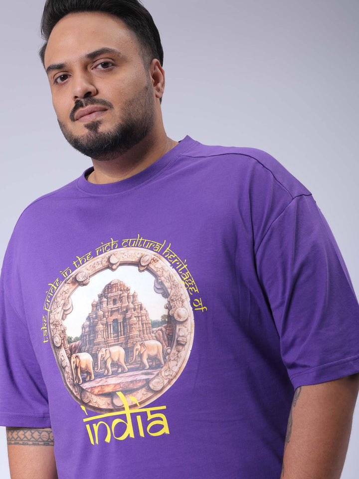 Men's Plus Size Purple Relaxed Fit Placement Printed T-Shirt