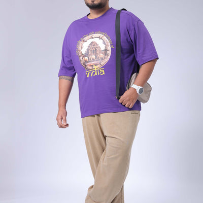 Men's Plus Size Purple Relaxed Fit Placement Printed T-Shirt