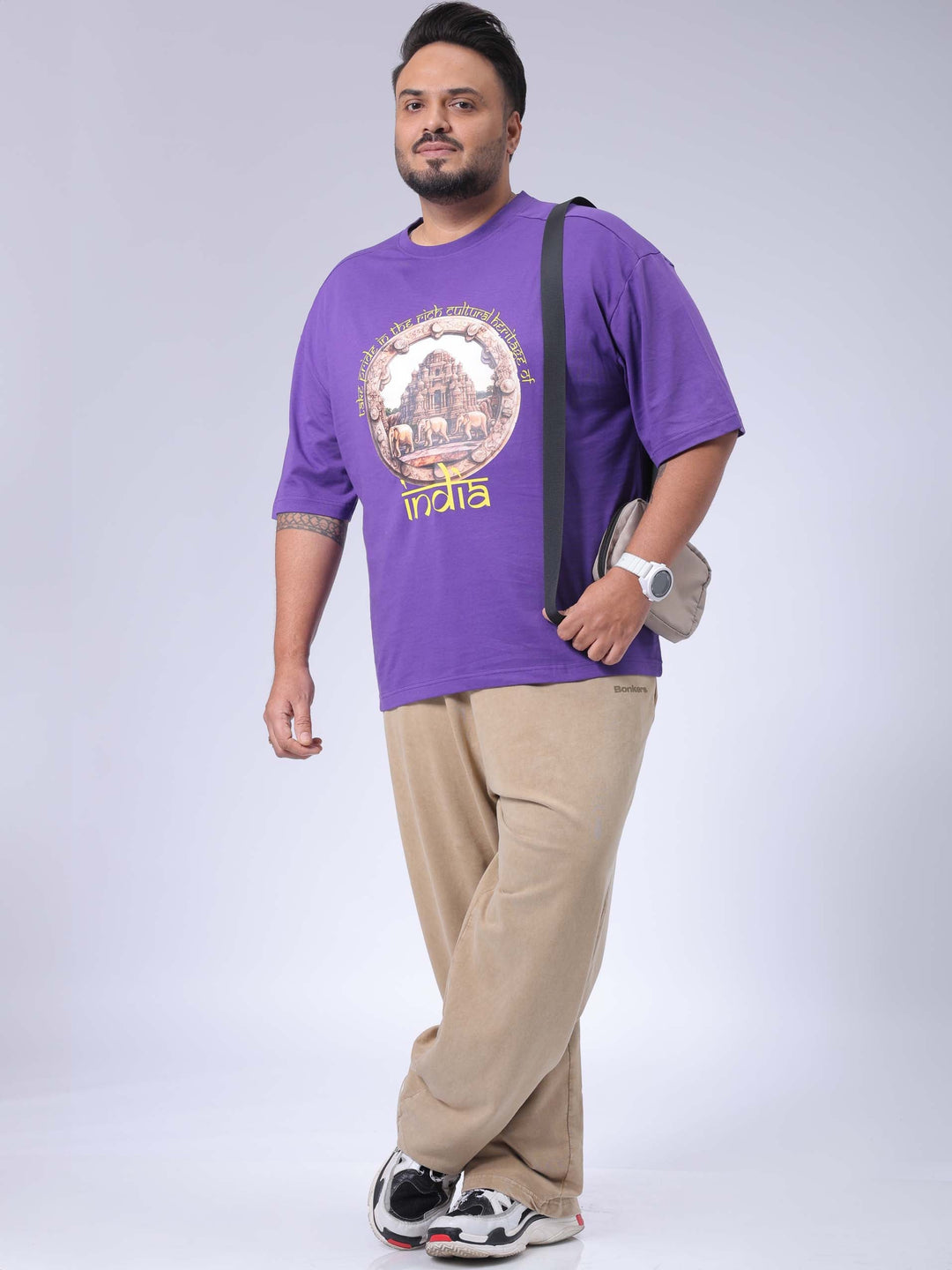 Men's Plus Size Purple Relaxed Fit Placement Printed T-Shirt