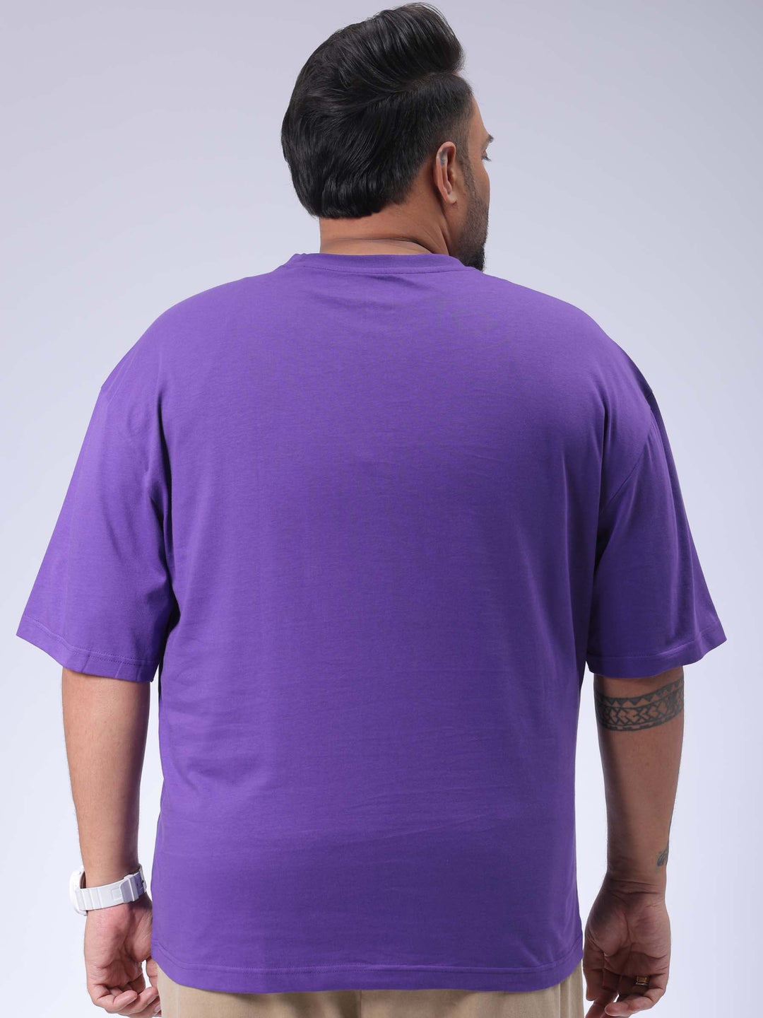 Men's Plus Size Purple Relaxed Fit Placement Printed T-Shirt