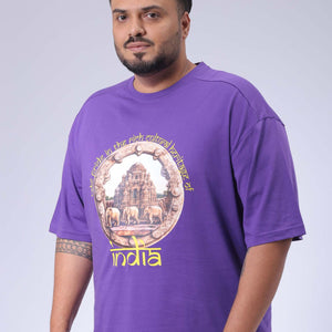 Men's Plus Size Purple Relaxed Fit Placement Printed T-Shirt