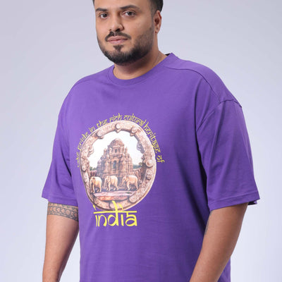 Men's Plus Size Purple Relaxed Fit Placement Printed T-Shirt