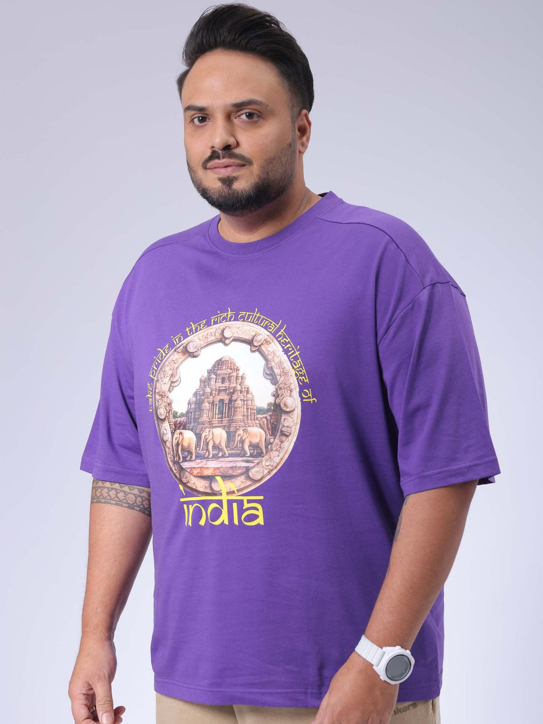 Men's Plus Size Purple Relaxed Fit Placement Printed T-Shirt