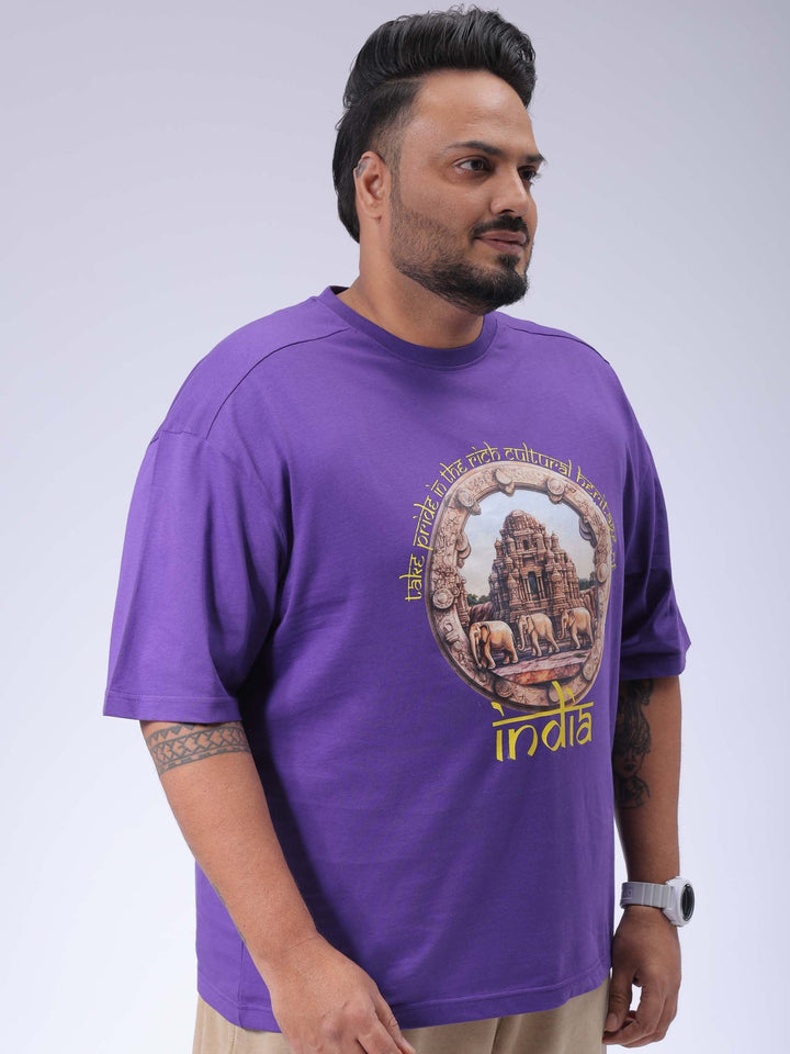 Men's Plus Size Purple Relaxed Fit Placement Printed T-Shirt