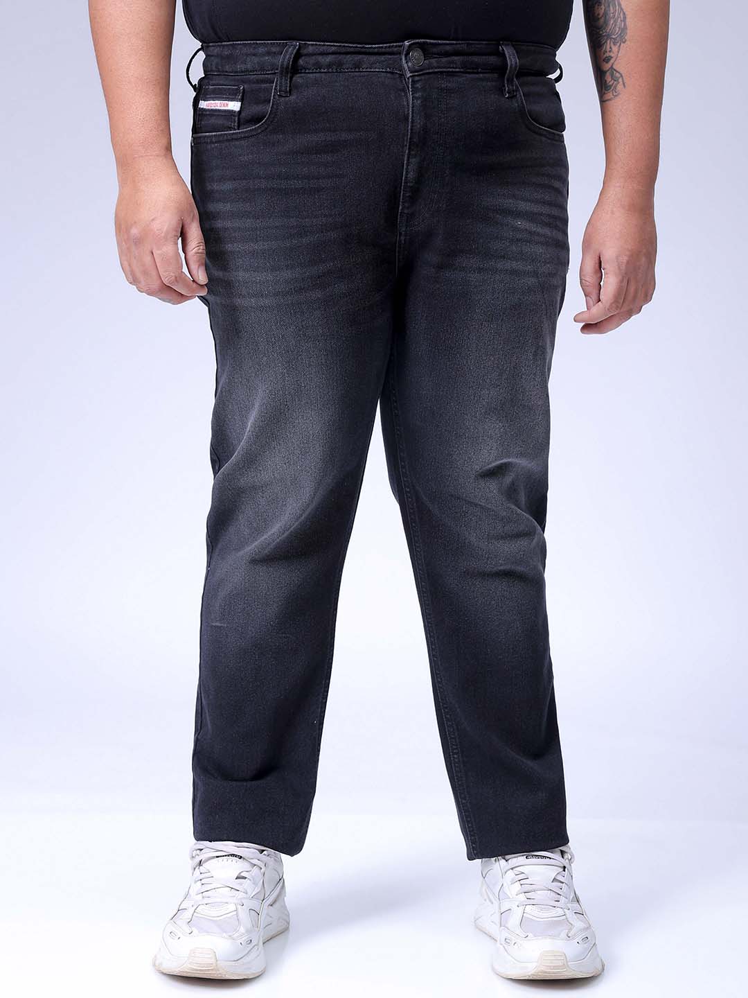 Men's Plus Size Black Slim Fit Solid Stretchable Jeans