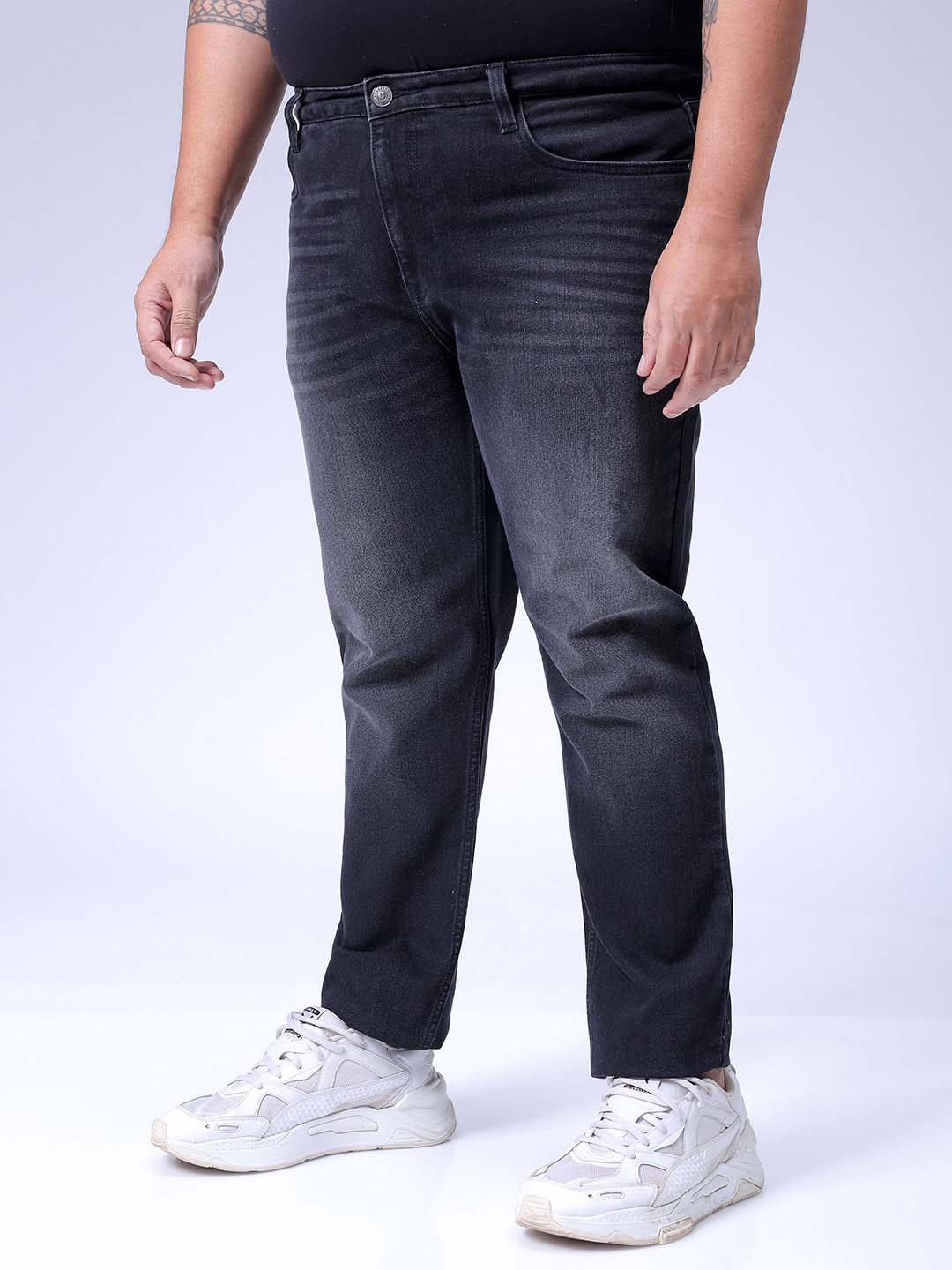 Men's Plus Size Black Slim Fit Solid Stretchable Jeans
