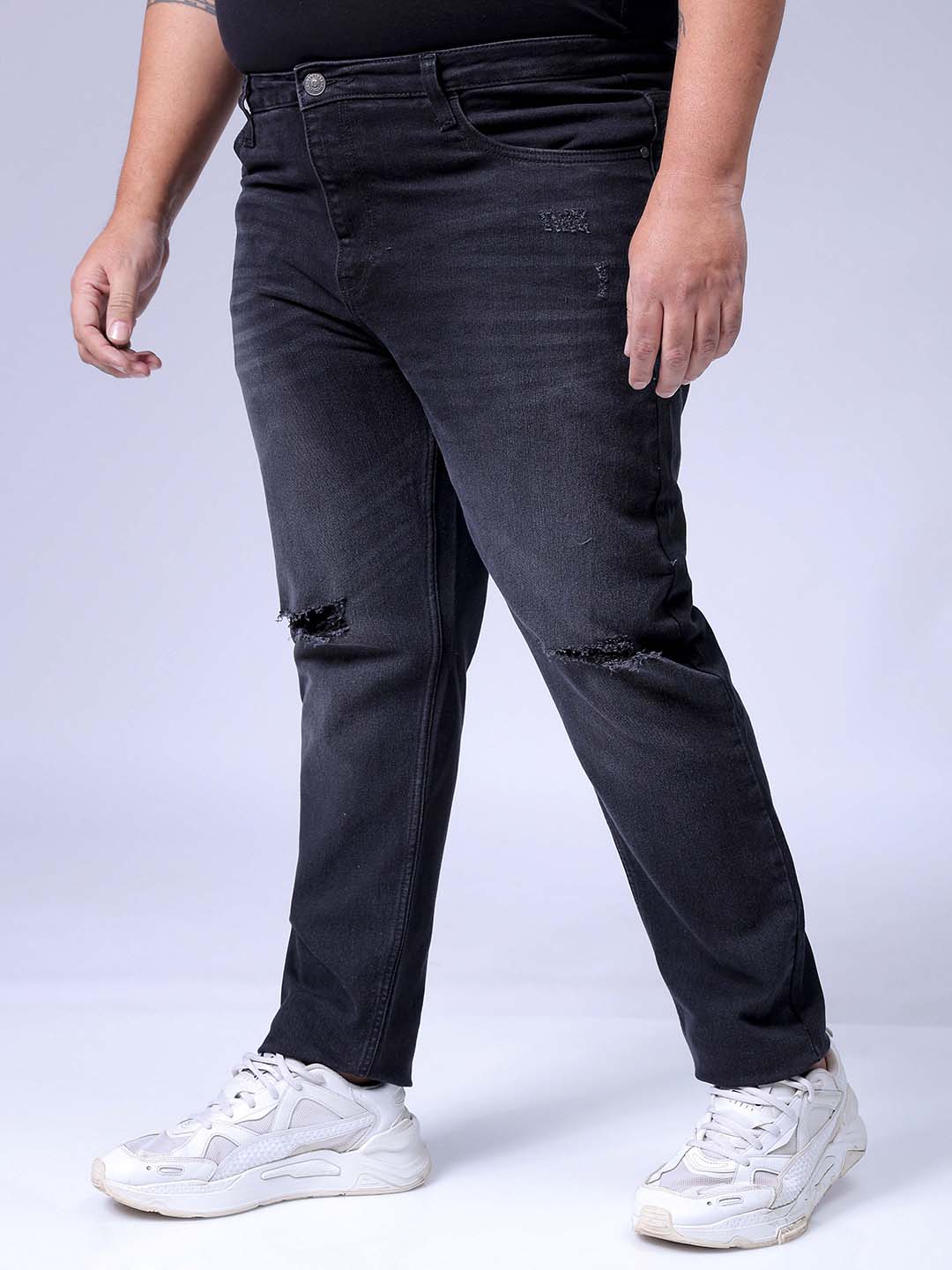 Men's Plus Size Black Slim Fit Solid Stretchable Jeans