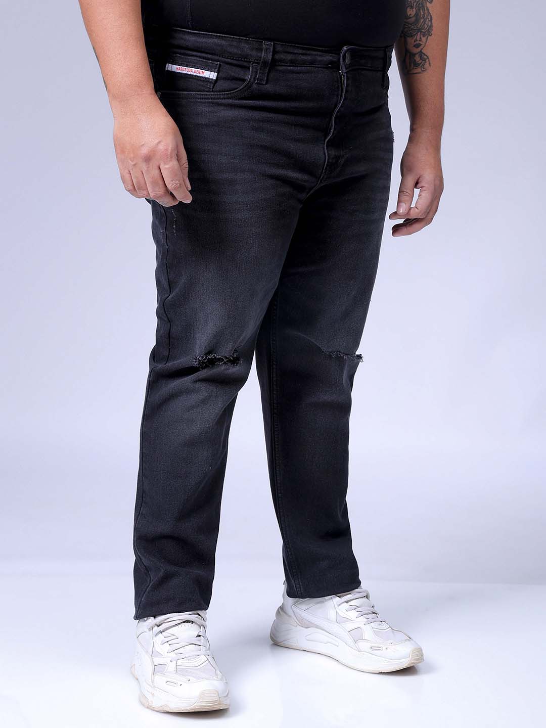 Men's Plus Size Black Slim Fit Solid Stretchable Jeans