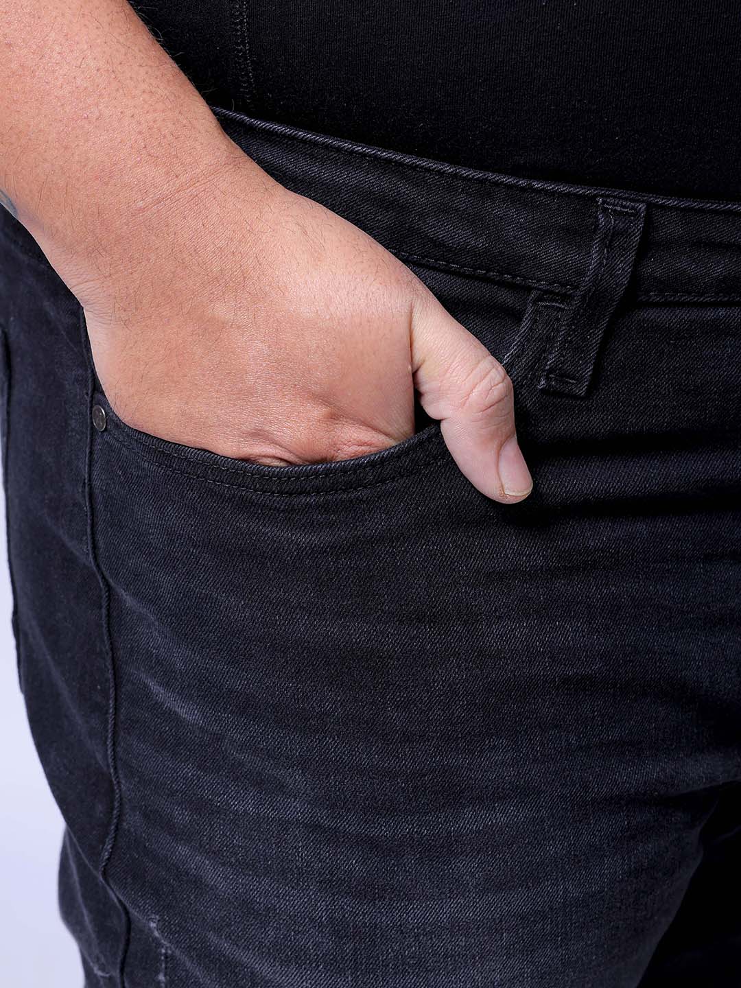 Men's Plus Size Black Slim Fit Solid Stretchable Jeans