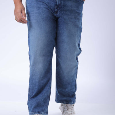Men's Plus Size Blue Vintage Straight Fit Solid Jeans