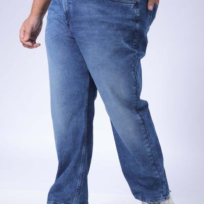 Men's Plus Size Blue Vintage Straight Fit Solid Jeans