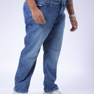 Men's Plus Size Blue Vintage Straight Fit Solid Jeans