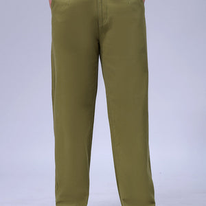 Men's Olive Baggy Fit Solid Chinos