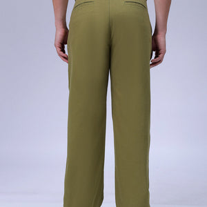Men's Olive Baggy Fit Solid Chinos