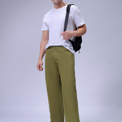 Men's Olive Baggy Fit Solid Chinos