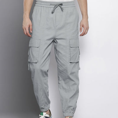 Men's Grey Barrel Loose Solid Cargo Jogger