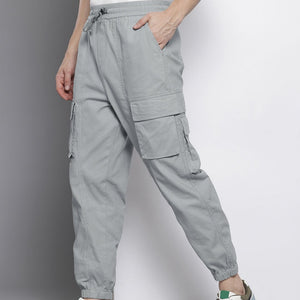 Men's Grey Barrel Loose Solid Cargo Jogger
