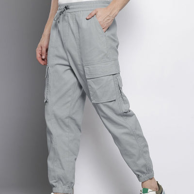 Men's Grey Barrel Loose Solid Cargo Jogger