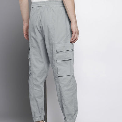 Men's Grey Barrel Loose Solid Cargo Jogger