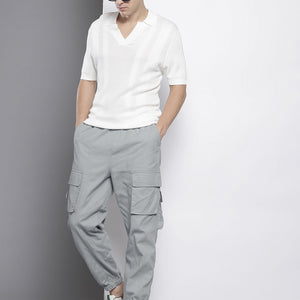 Men's Grey Barrel Loose Solid Cargo Jogger