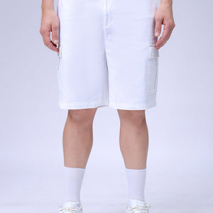 Men's White Relaxed Fit Solid Utility Cargo Shorts