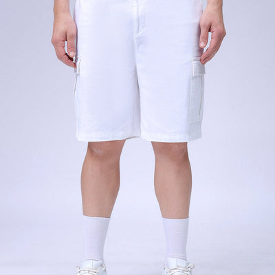 Men's White Relaxed Fit Solid Utility Cargo Shorts