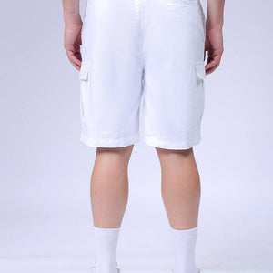Men's White Relaxed Fit Solid Utility Cargo Shorts