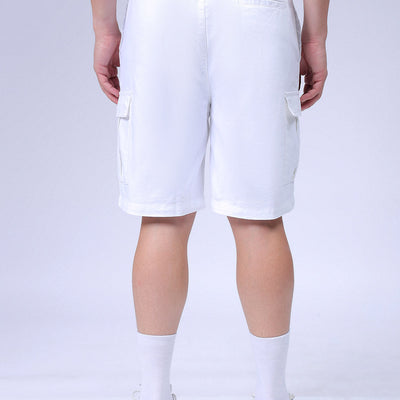 Men's White Relaxed Fit Solid Utility Cargo Shorts