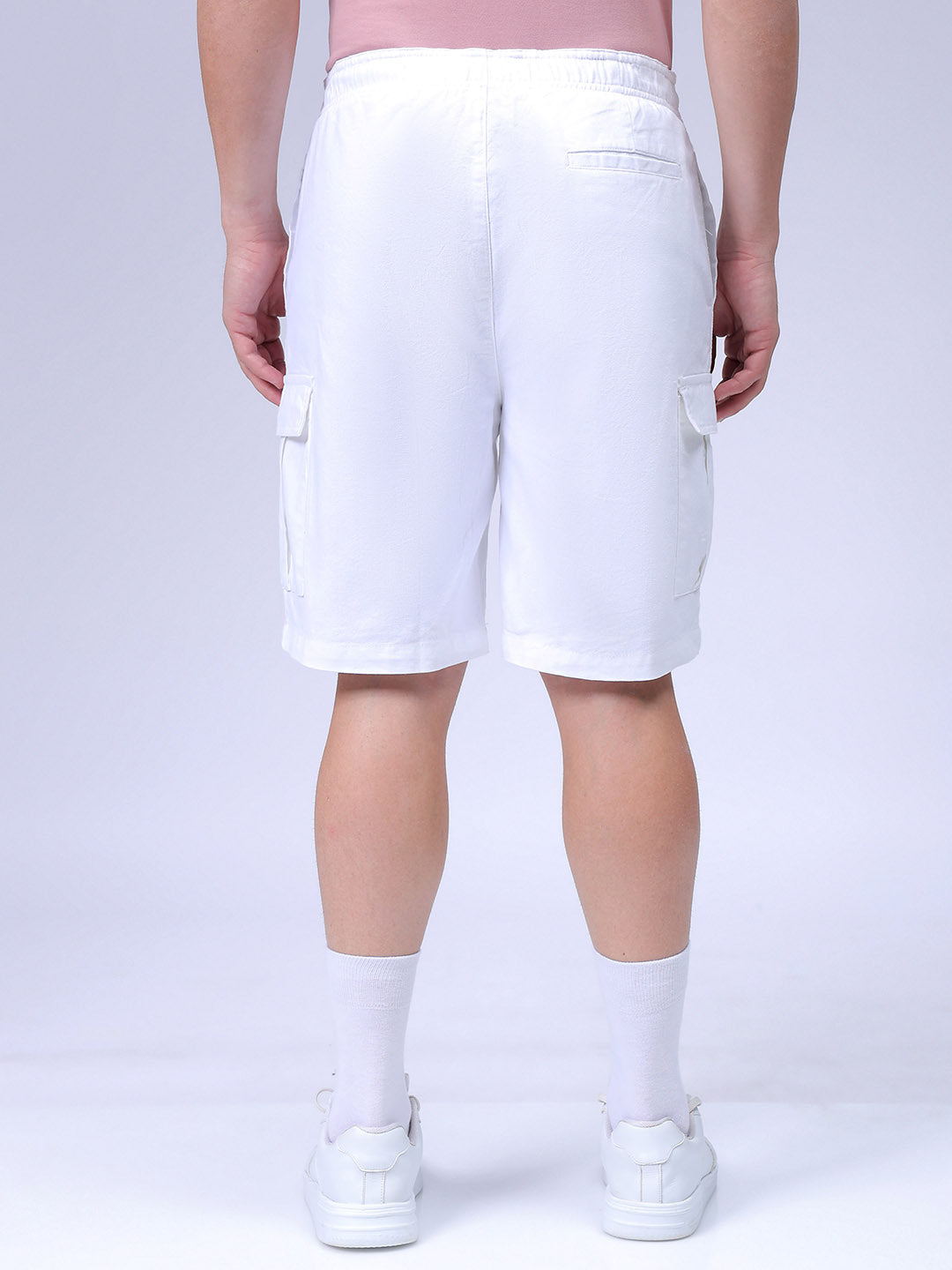 Men's White Relaxed Fit Solid Utility Cargo Shorts