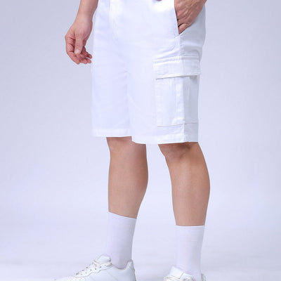 Men's White Relaxed Fit Solid Utility Cargo Shorts
