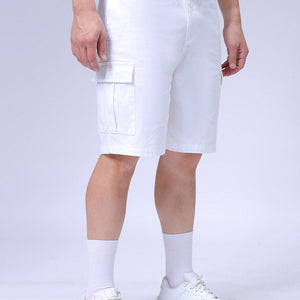 Men's White Relaxed Fit Solid Utility Cargo Shorts