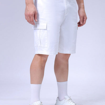 Men's White Relaxed Fit Solid Utility Cargo Shorts
