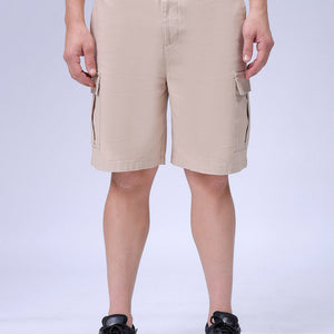 Men's Beige Relaxed Fit Solid Utility Cargo Shorts