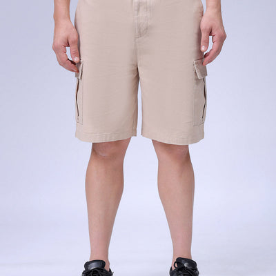 Men's Beige Relaxed Fit Solid Utility Cargo Shorts