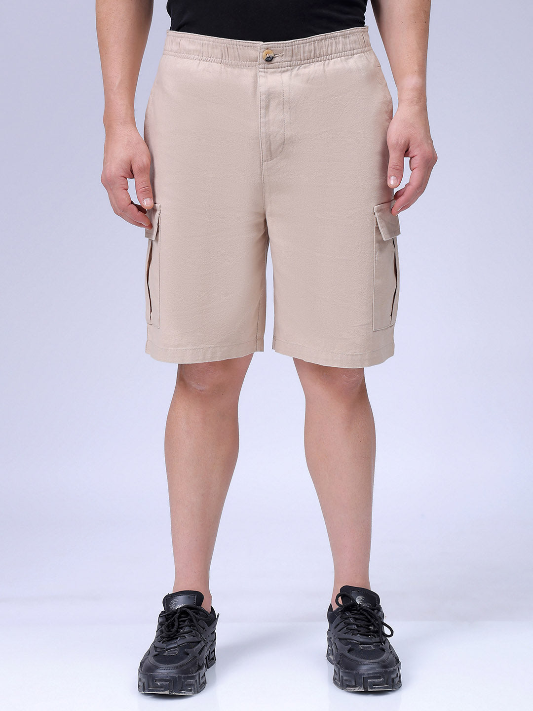 Men's Beige Relaxed Fit Solid Utility Cargo Shorts