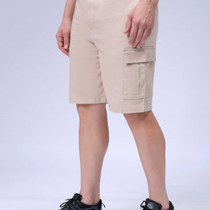Men's Beige Relaxed Fit Solid Utility Cargo Shorts
