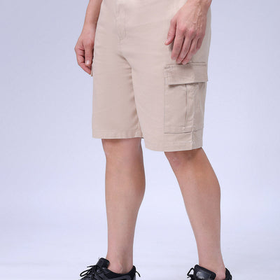 Men's Beige Relaxed Fit Solid Utility Cargo Shorts