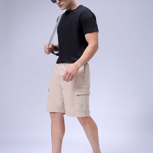 Men's Beige Relaxed Fit Solid Utility Cargo Shorts