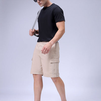 Men's Beige Relaxed Fit Solid Utility Cargo Shorts