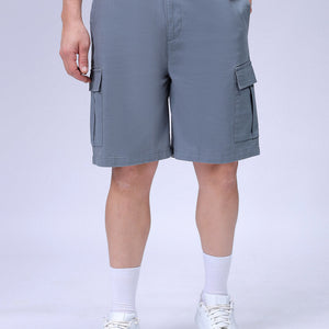 Men's Blue Relaxed Fit Solid Utility Cargo Shorts
