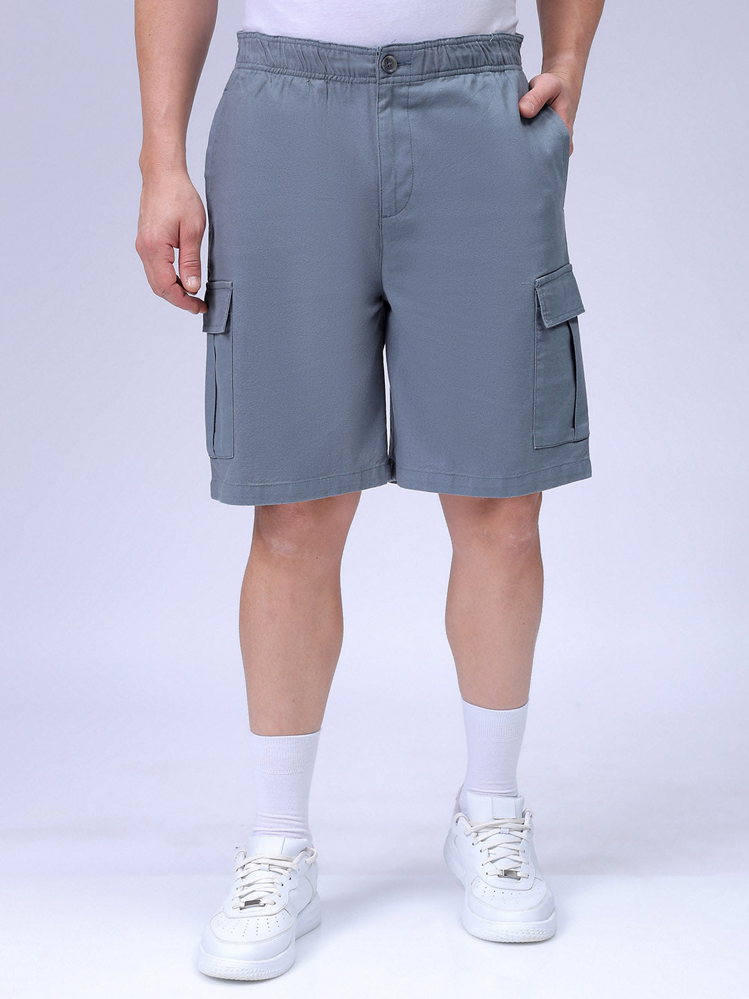 Men's Blue Relaxed Fit Solid Utility Cargo Shorts