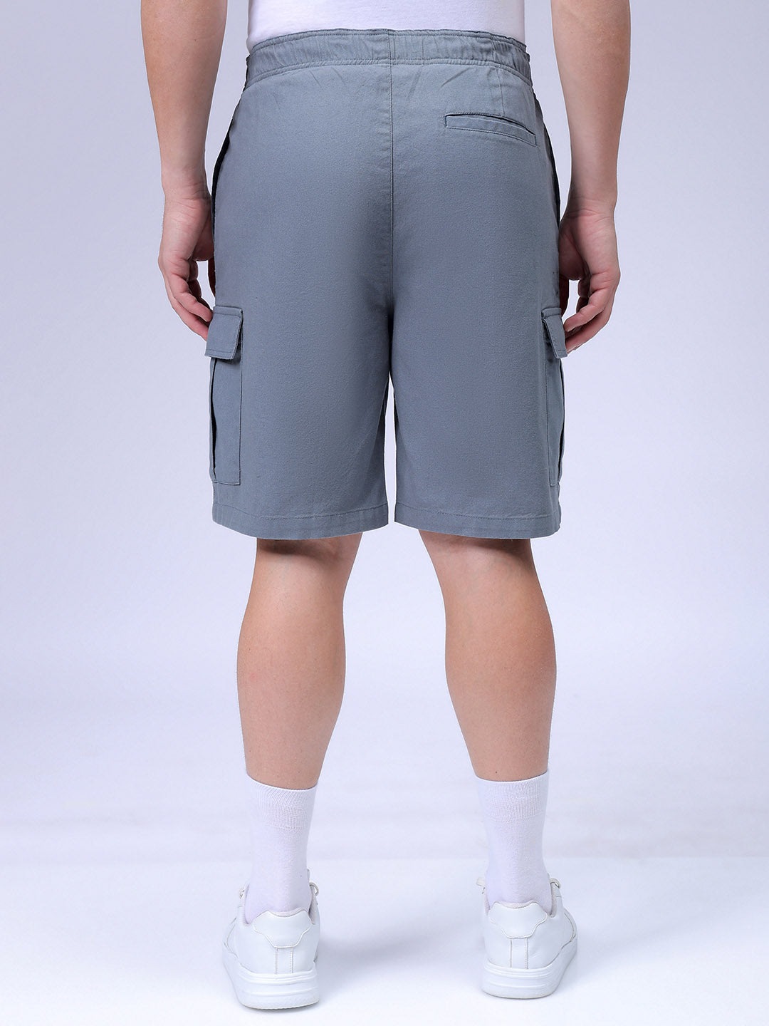Men's Blue Relaxed Fit Solid Utility Cargo Shorts