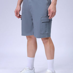 Men's Blue Relaxed Fit Solid Utility Cargo Shorts