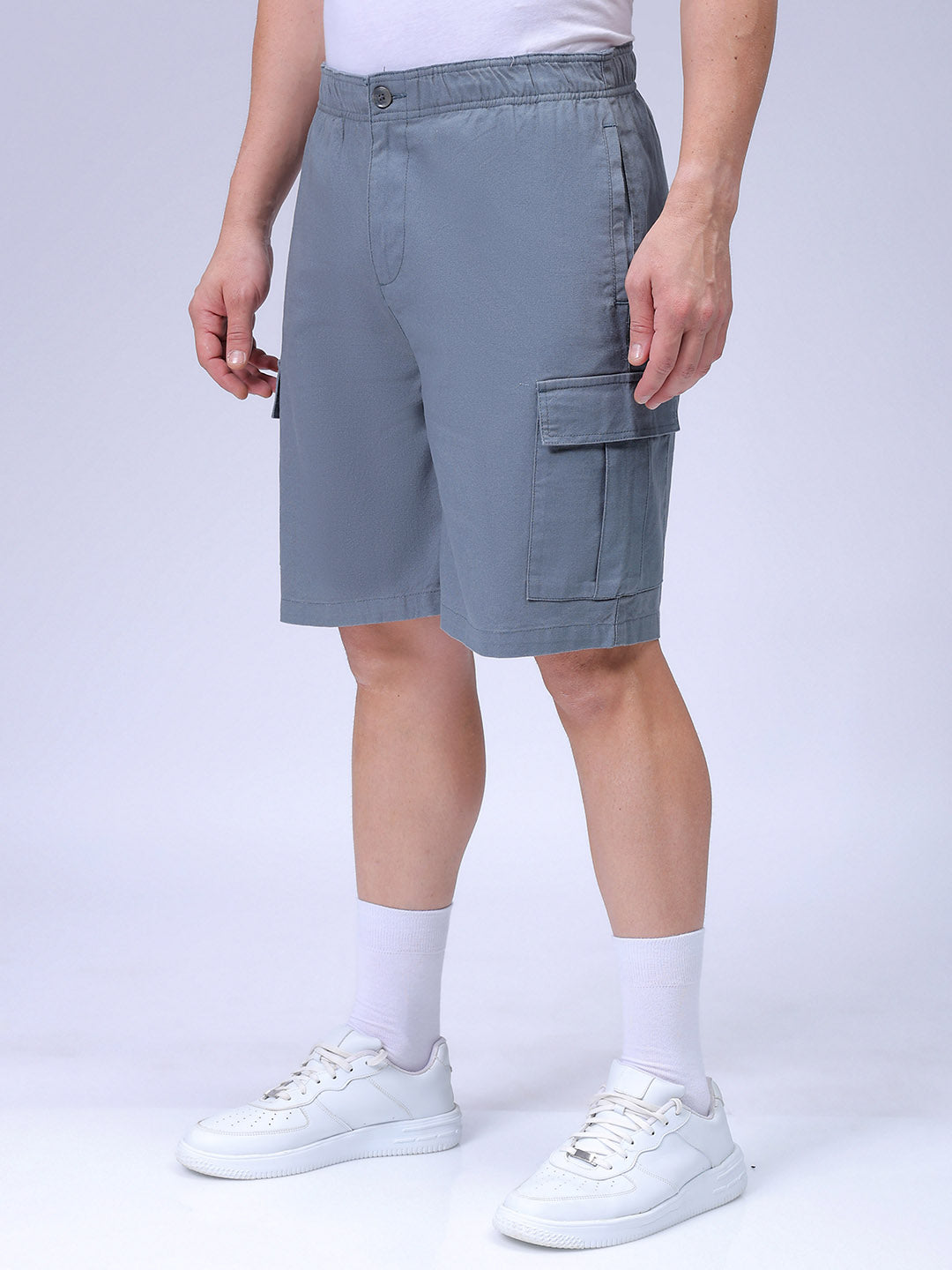 Men's Blue Relaxed Fit Solid Utility Cargo Shorts
